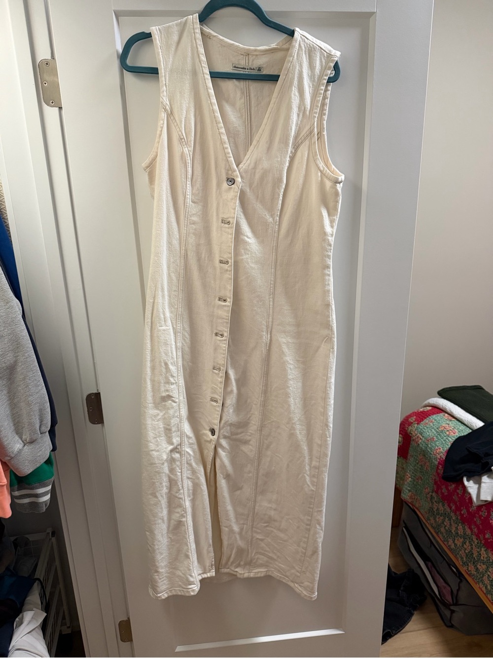 Abercrombie & Fitch Cream V-Neck Midi Dress LARGE TALL